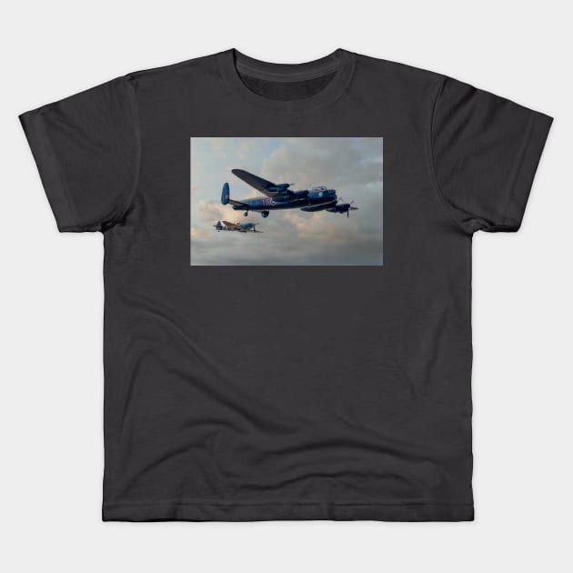 Two Icons - Lancaster and Spitfire Kids T-Shirt by SteveHClark